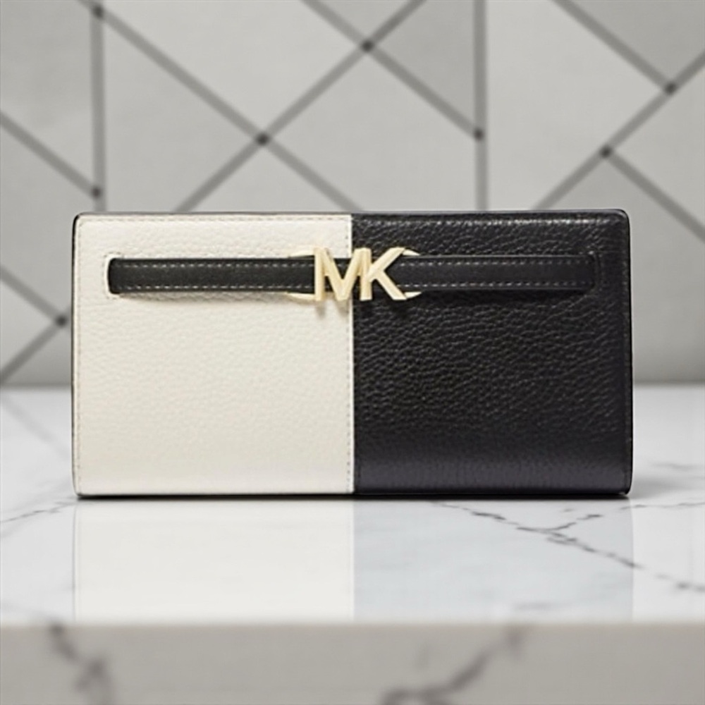 🖤MICHAEL KORS🖤Reed Black Multi Large Leather Snap Wallet/EUC